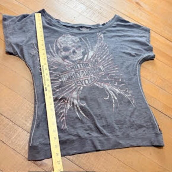 Harley-Davidson Skull Graphic Tee Black Distressed Biker Shirt Size Women's XL - Picture 8 of 13